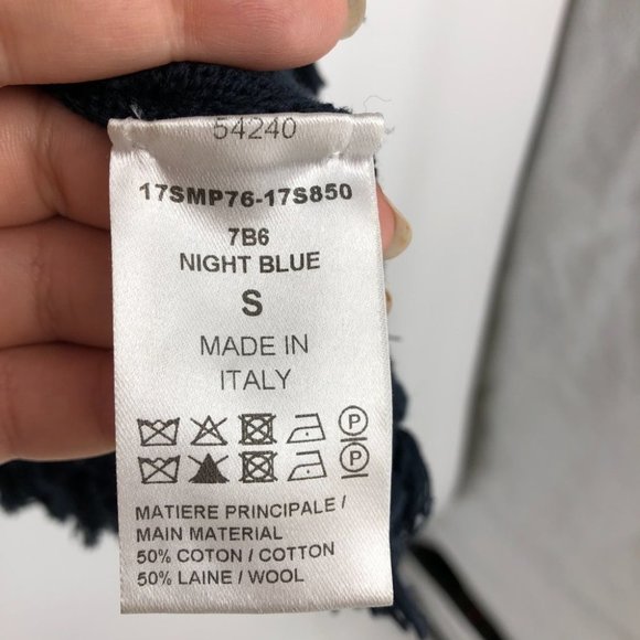 Chloe Fringe Poncho in Night Blue Cotton Wool Blend Drape Sweater Navy S - Picture 7 of 9